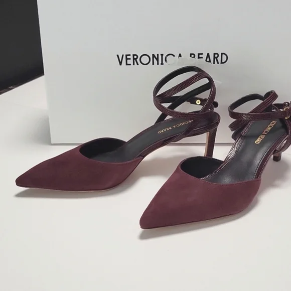 NIB$395 VERONICA BEARD Colette Wraparound Ankle Strap Point Toe Pump In Acai 5.5